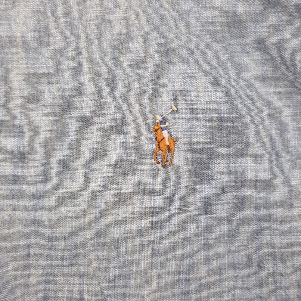 Polo Ralph Lauren Mens XXL Classic Fit Light Blue Linen Cotton SS Button Shirt